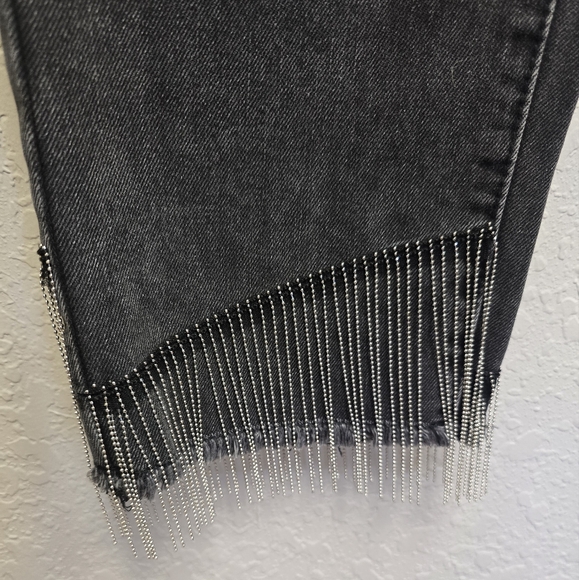 Rock & Roll Denim NWT Dark Wash High Rise Fringe Hem Cropped Straight Leg Wester - Picture 9 of 14